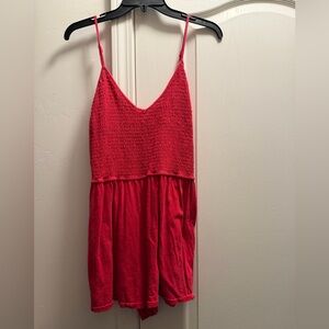 Red Smocked Babydoll Romper Adjustable Straps
